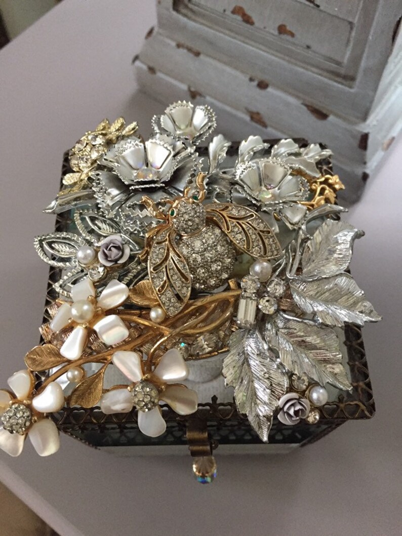 OOAK Hand Crafted Assemblage Box Vintage Jewelry Collage Box Memory Keepsake