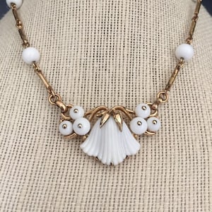Vintage Trifari Choker Necklace Earring Set: Alfred Philippe Beau Belles, White Molded Glass