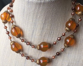 Vintage Double Strand Beaded Choker, Unique Estate Jewelry, 1940s, 1950s