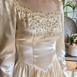 Antique Satin Wedding Gown, Vintage Beaded 1940s Bridal Gown with Ling Train, Stunning Gown for Bride