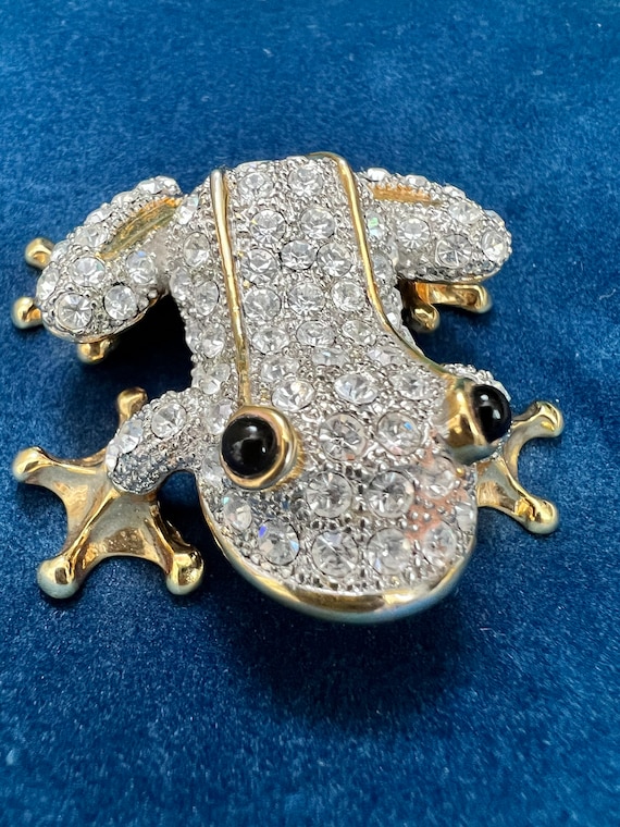 Vintage Extra Large Rhinestone Frog Brooch, Pave … - image 1