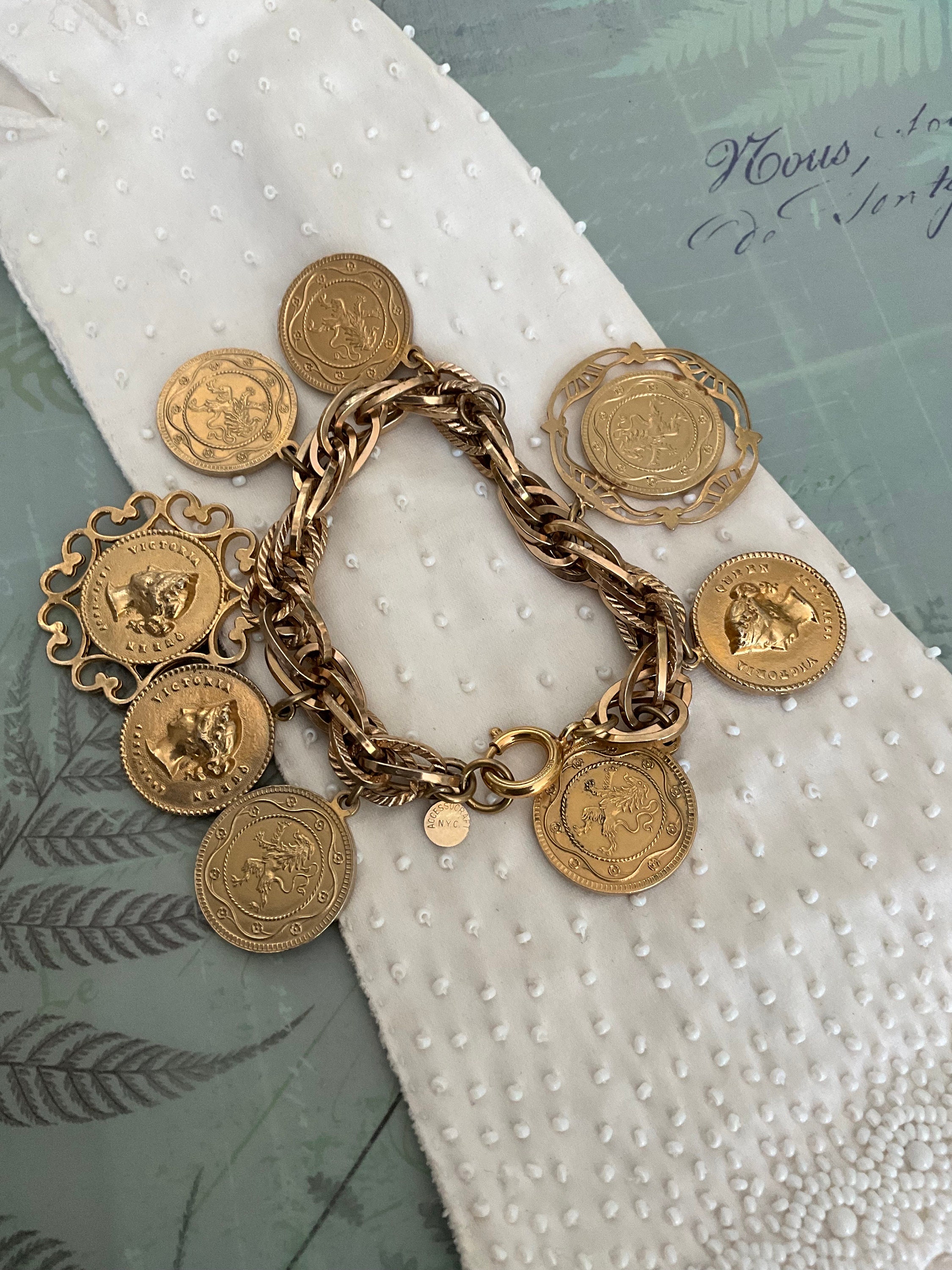 Vintage Accessocraft N.Y.C. Goldtone Coin and Stone Charm