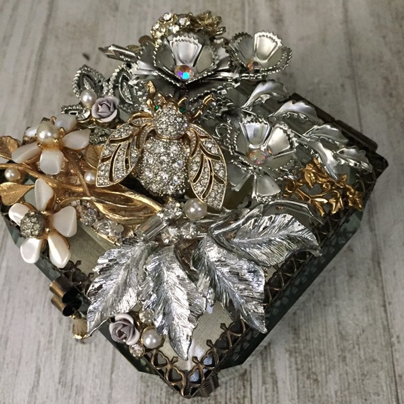 OOAK Hand Crafted Assemblage Box Vintage Jewelry Collage Box Memory Keepsake