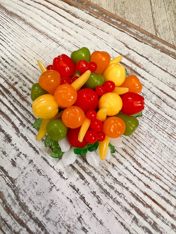 Vintage Fruit Salad Hong Kong Lucite Colorful Brooch,… Gem
