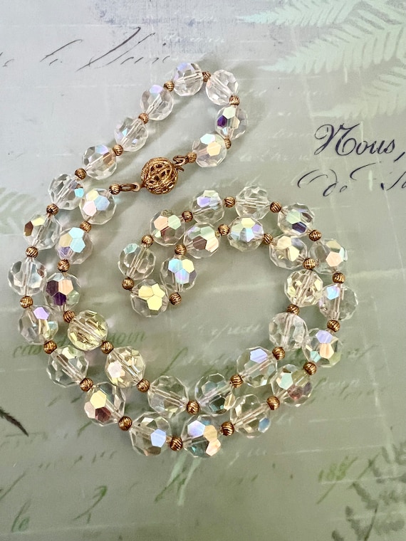 Vintage AB Crystal Beads elegant Estate Necklace, 