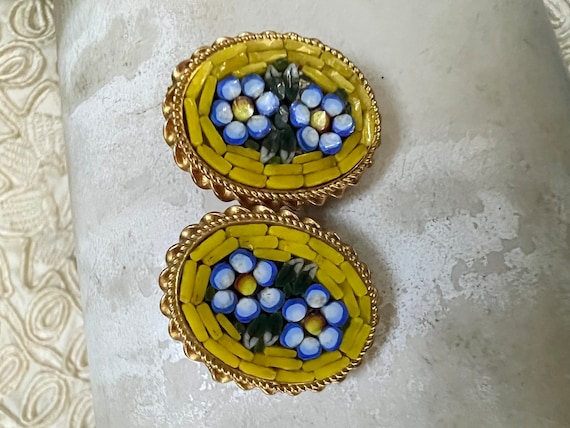 Vintage micro mosaic floral earrings, forget me n… - image 1