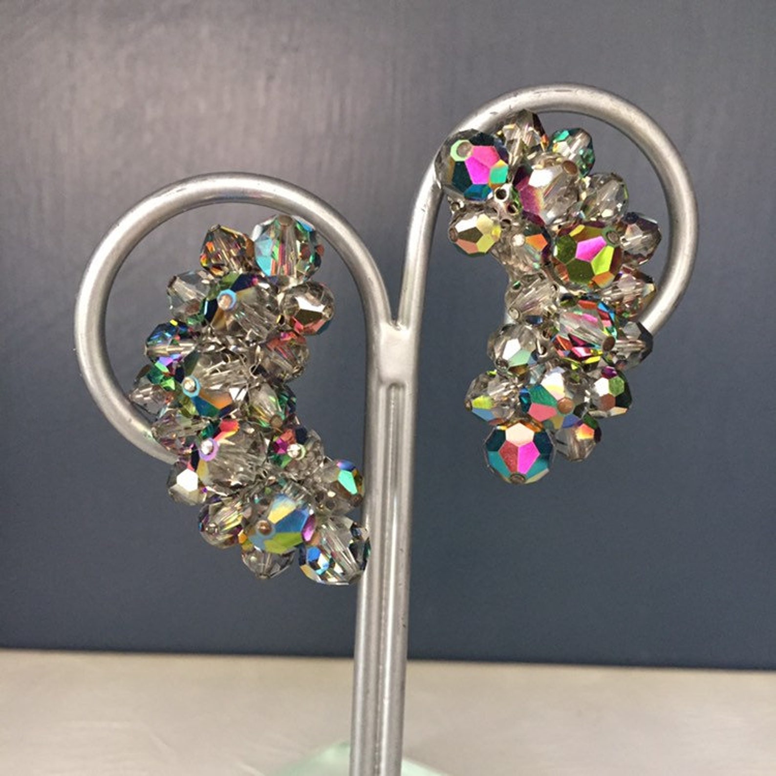 Vintage LAGUNA Crystal Aurora Borealis Clip on Earrings 1960s - Etsy