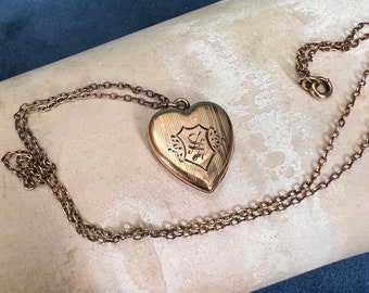 Vintage Gold Filled Engraved Heart Locket Sweetheart Necklace,  Keepsake Estate Jewelry, Monogram S locket