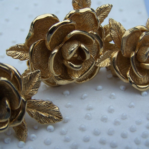 Vintage Sarah Coventry Rose Brooch Set, Coventry Jewelry, Rose Brooch Set, Estate Jewelry