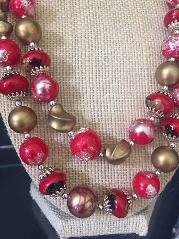 Vintage Mid Century Double Strand Necklace and Ma… - image 5