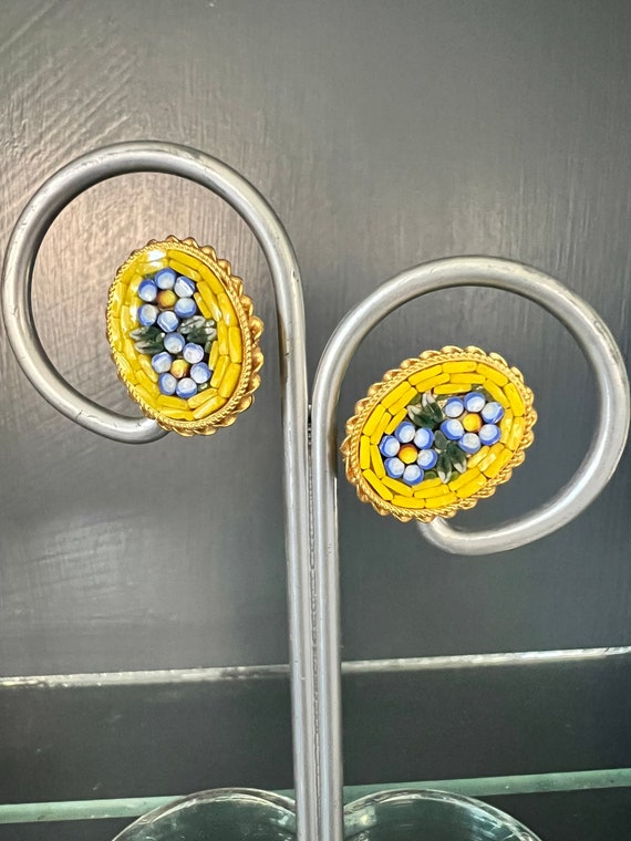 Vintage micro mosaic floral earrings, forget me n… - image 8