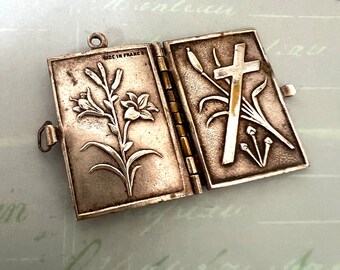 Antique French Religious Miniature Book Locket, Turn of Century Religious Stations of the Cross  Locket