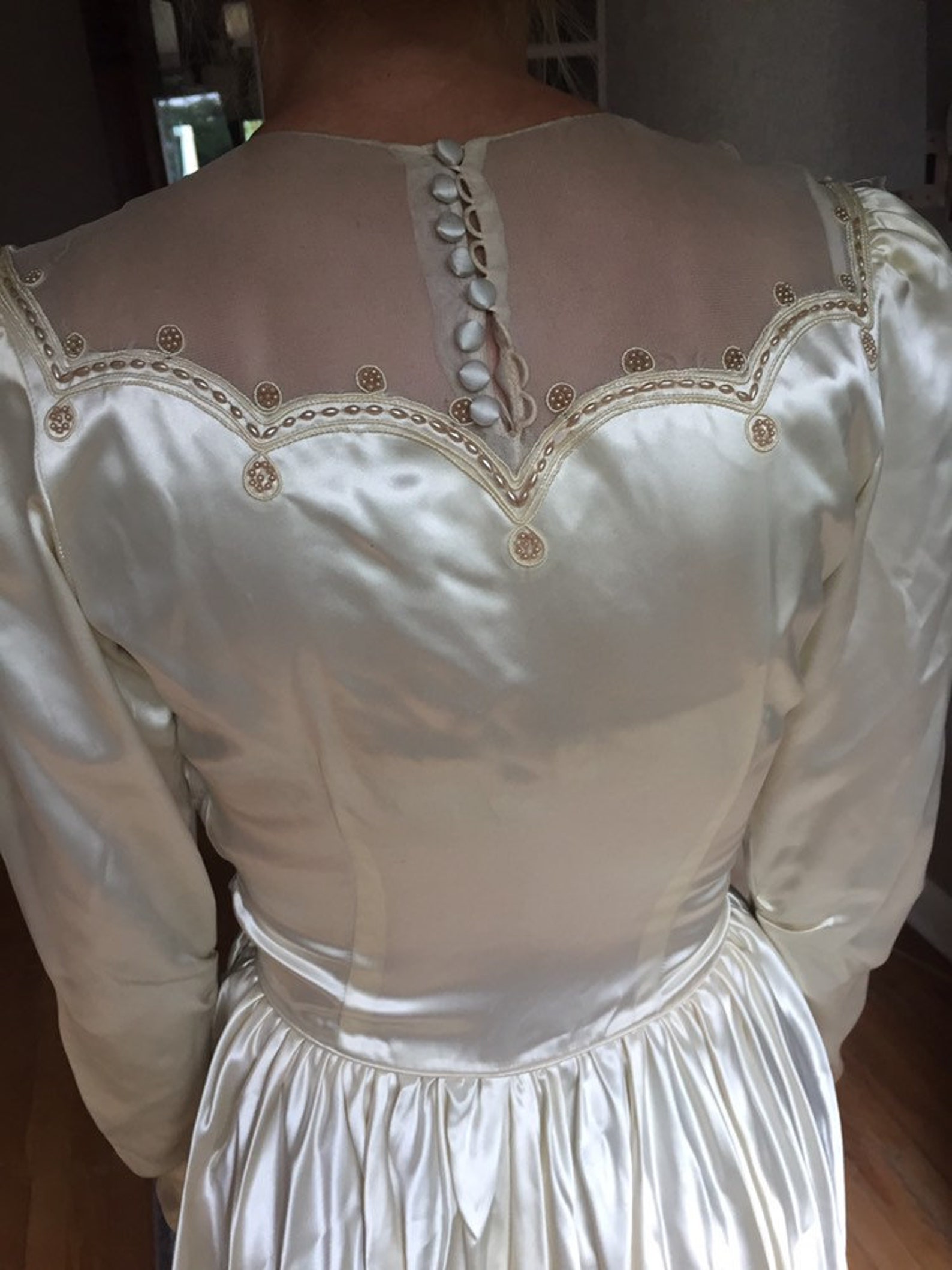 Antique Satin Wedding Gown Vintage Beaded 1940s Bridal Gown - Etsy