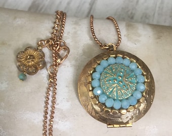 One of a Kind Upcycled Vintage Locket Pendant, OOAK Jewelry, keepsake Locket