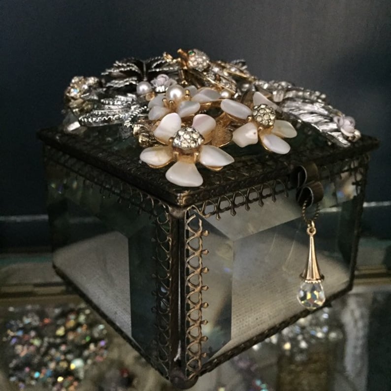 OOAK Hand Crafted Assemblage Box Vintage Jewelry Collage Box Memory Keepsake