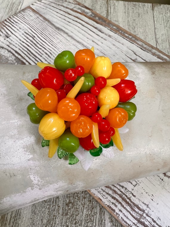 Vintage Fruit Salad Hong Kong Lucite Colorful Brooch,… Gem