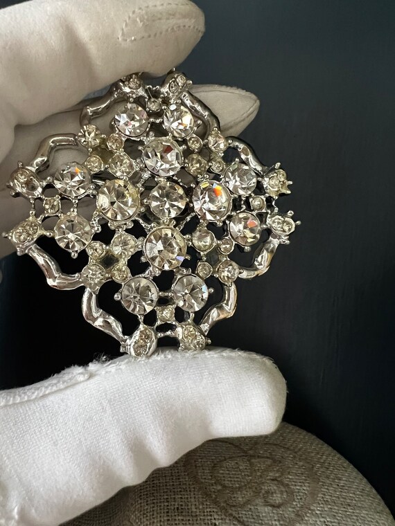 vintage Rhinestone Brooch, Hollywood Glam Pin, El… - image 4