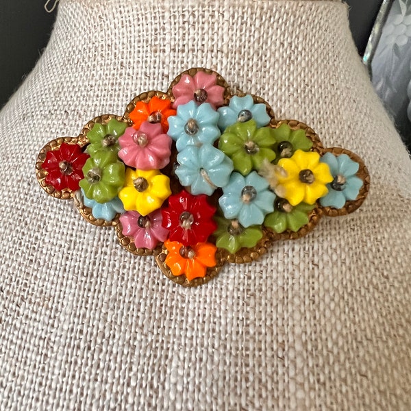 Early 1930s 40s Unsigned Early  Miriam Haskell Floral Brooch, Petite Flower Wired Pin, Estate Jewelry