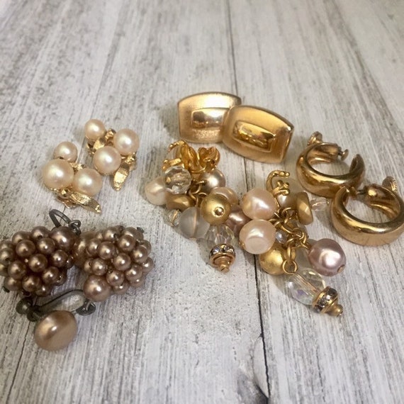 Lot of Vintage Clip on Earrings Napier Monet LC Gold Tone