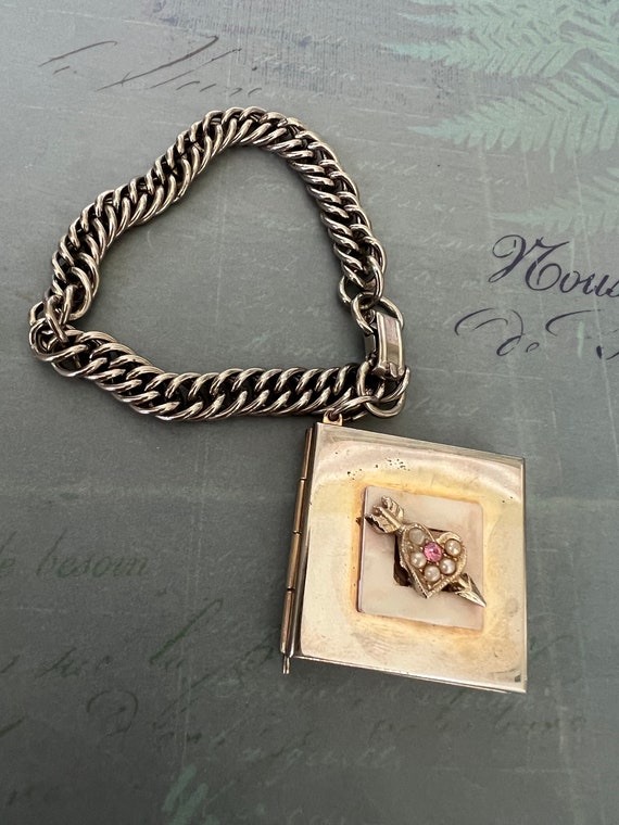 Vintage photo locket on chain bracelet, mid centur