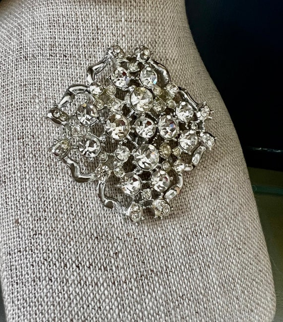 vintage Rhinestone Brooch, Hollywood Glam Pin, El… - image 1