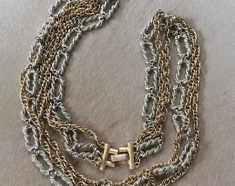 ON SALE Vintage Crown Trifari Mid Century Modernistic Triple Chain Necklace, Reduced Price