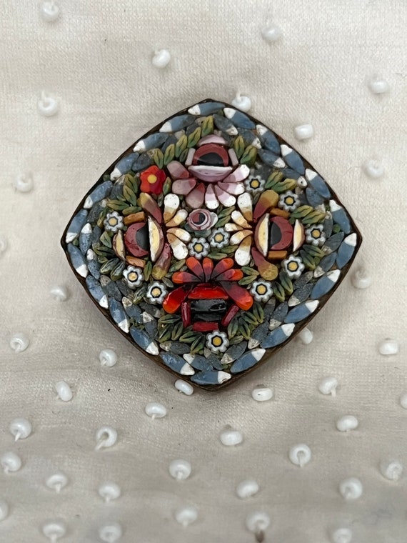 Vintage Micro Mosaic Floral Brooch ITALY
