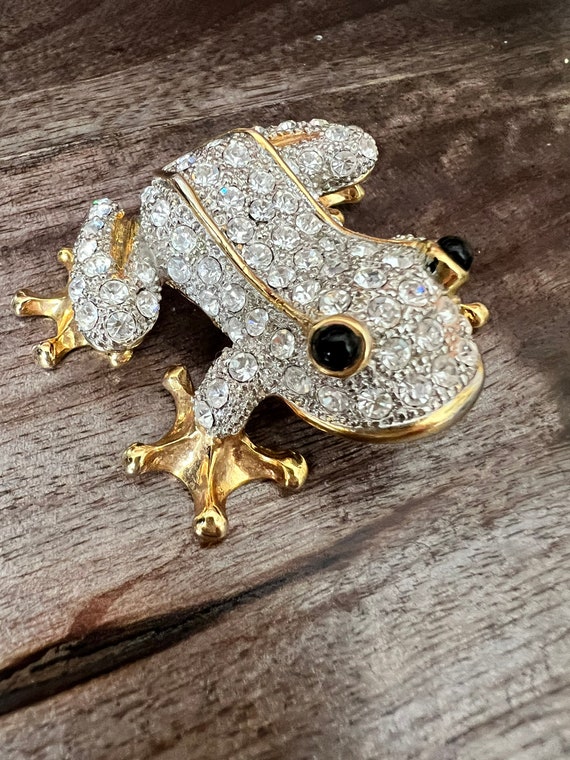 Vintage Extra Large Rhinestone Frog Brooch, Pave … - image 6