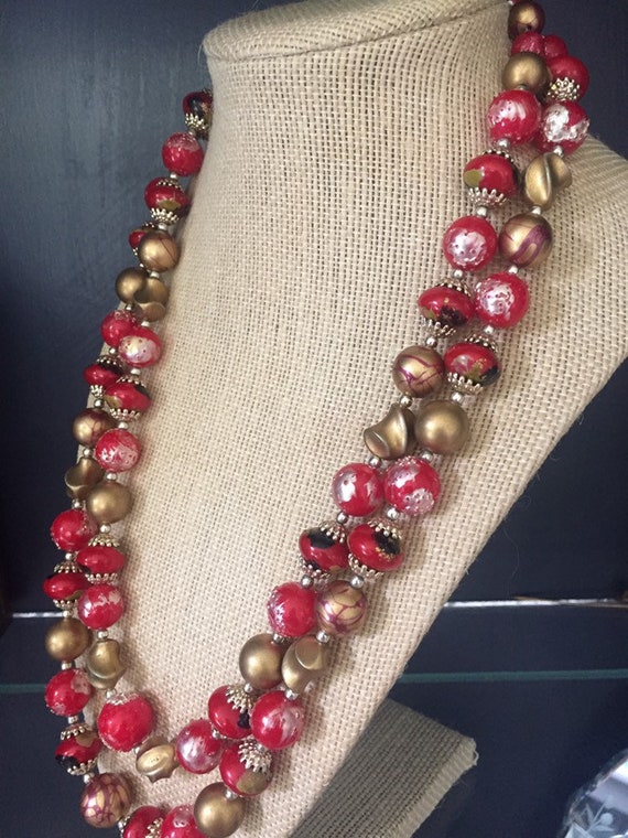 Vintage Mid Century Double Strand Necklace and Ma… - image 3
