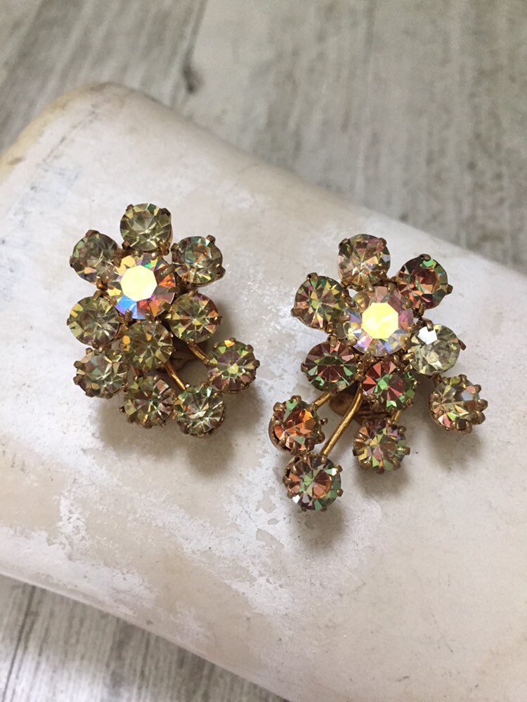 Vintage Crystal Clip On Earrings Made in Austria, Elegant Estate Jewelry, Bridal Earrings