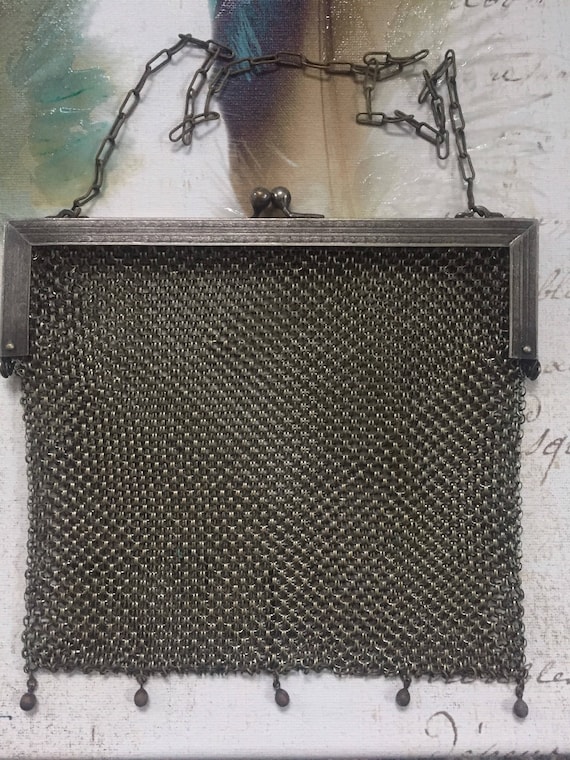 Antique German Silver Mesh Purse, Vintage Wire Mes