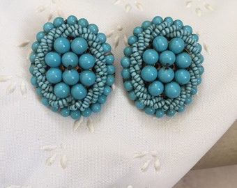 Vintage 1950s Unsigned Louis Rousselet aqua Earrings Clip On, French Designer Earrings, Made in France