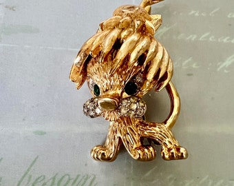 Vintage Gold Tone Whimsical Animal Brooch, Stylized Lion Pin, Cute vintage estate pin