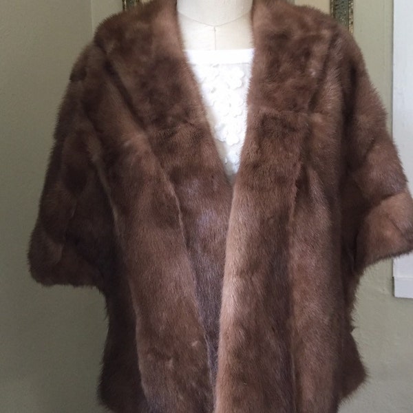 Vintage Mink Stole 1950s Light Brown Fur Shawl