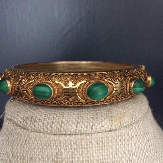 Vintage Chinese Filigree Silver Vermeil and Jade … - image 9