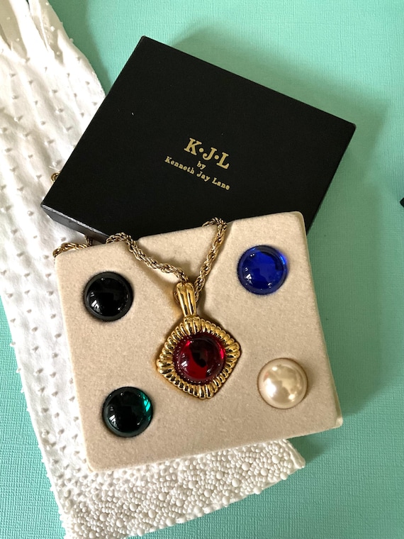Signed KJL Kenneth Lane Gold-Plated Cabochon Pend… - image 1