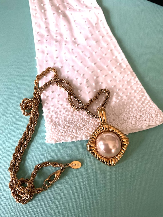 Signed KJL Kenneth Lane Gold-Plated Cabochon Pend… - image 5