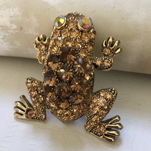 Vintage Large Rhinestone Encrusted Frog Brooch, Shimmering Toad Pin, Estate Jewelry, Frog Lover Gift
