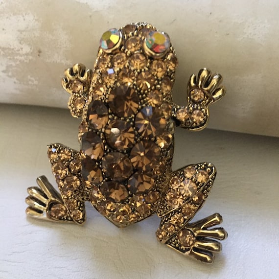 Vintage Large Rhinestone Encrusted Frog Brooch Shimmering Toad Pin Estate Jewelry Frog Lover Gift Etsy Canada