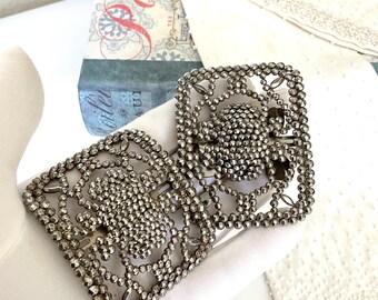 Antique Steel Cut Marcasite Shoe Clips: Victorian French Fashion