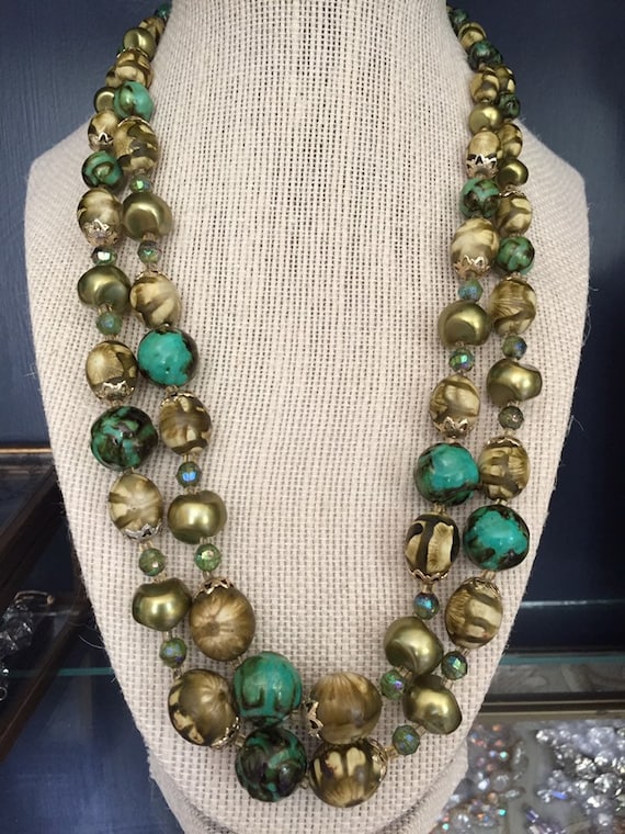 Vintage Hong Kong Double Bead Necklace, Estate Je… - image 1