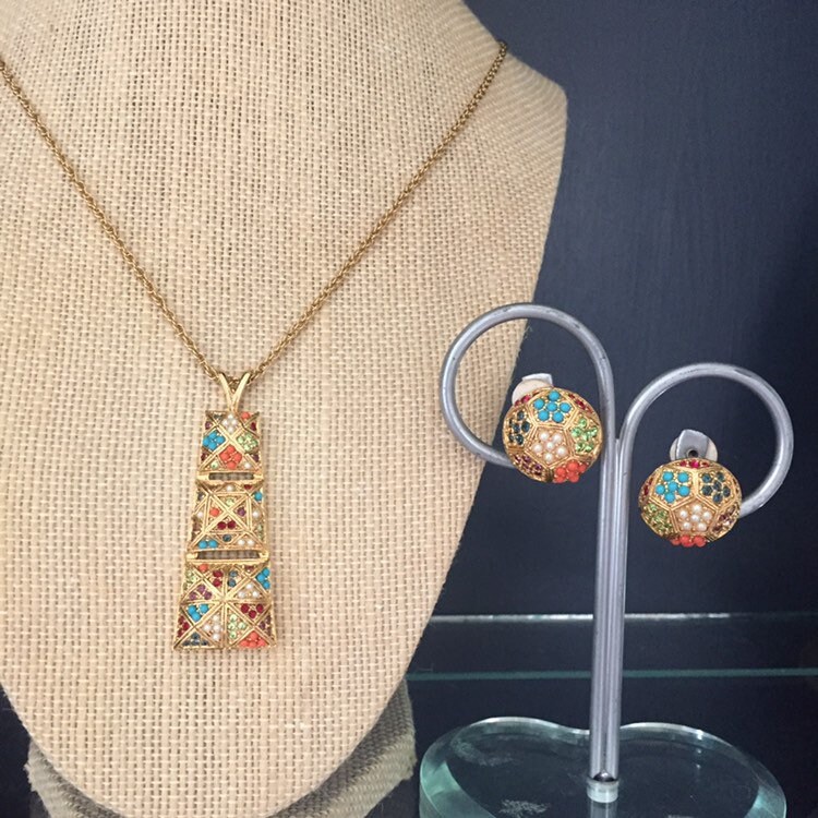 D'orlan Necklace and Pierced Earrings. Triple 22kt Gold Pl