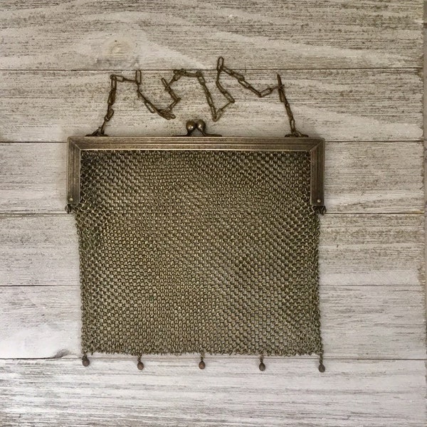 Antique German Silver Mesh Purse, Vintage Wire Mesh Estate Wristlet