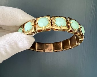 Vintage Pale Turquoise and Gold Bangle Bracelet, Retro Slip On Bracelt, Mid Century Jewelry