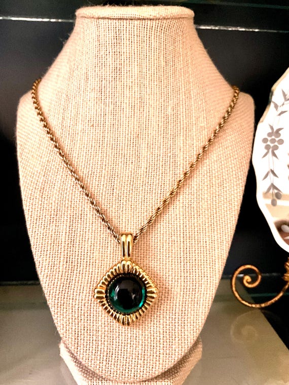 Signed KJL Kenneth Lane Gold-Plated Cabochon Pend… - image 2