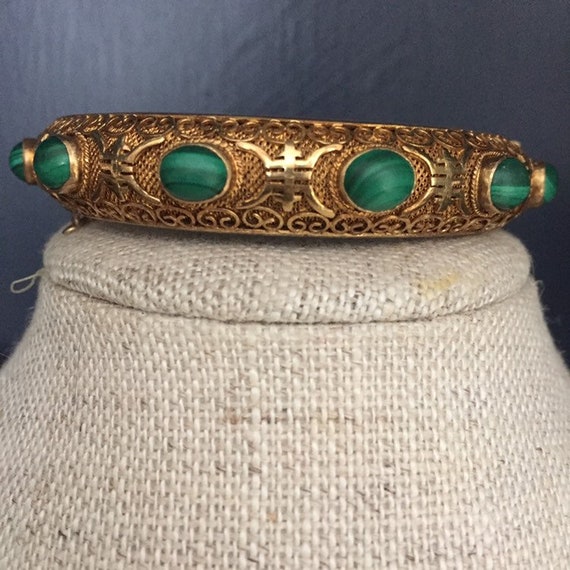 Vintage Chinese Filigree Silver Vermeil and Jade … - image 3