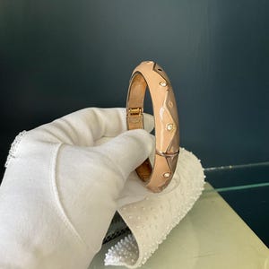 Vintage Joan Rivers Hinged Bangle Bracelet: Coffee Caramel Enamel, 1990s Designer Jewelry