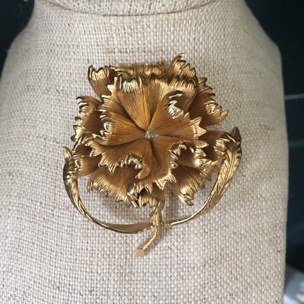 Grosse Dior 1965 Germany Gold Plated Carnation Flower Brooch, European Designer Vintage Jewelry