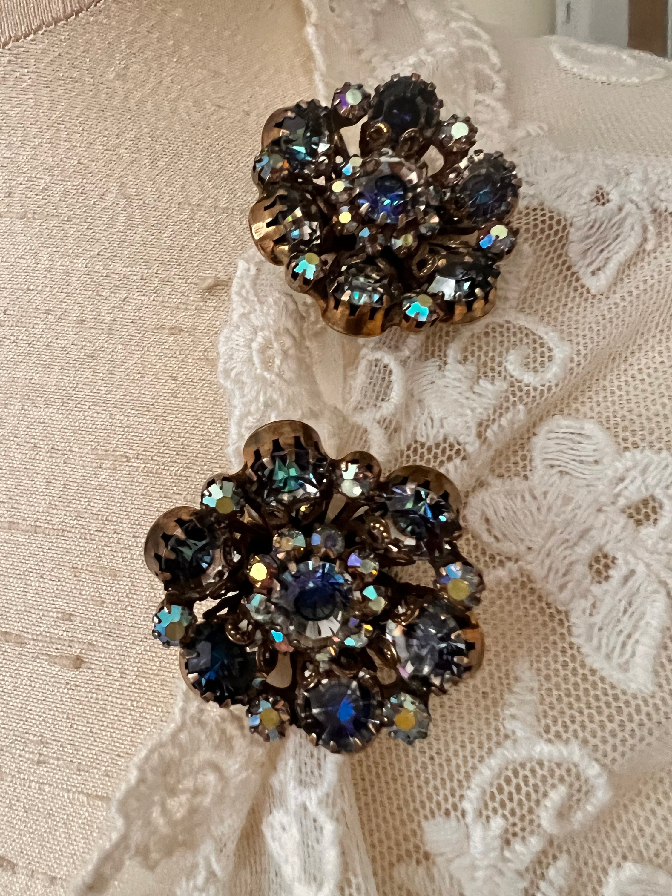 Stunning Vintage Hobe Blue Brooch With Matching Clip on Earrings Elegant Estate Jewelry Extra Large Pin Etsy Canada