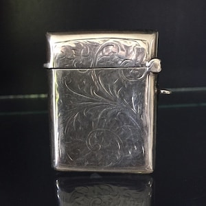 Antique Sterling Silver Victorian Vesta Box, Engraved March Box Case